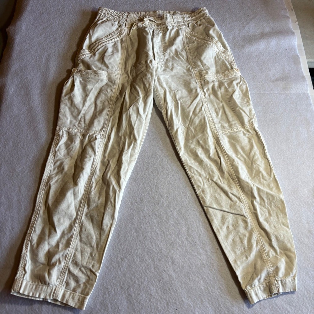 Anthropologie Angela Cargo‎ Utility Pants Beige Elastic Waist Drawstring Size 27